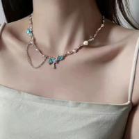 kalung fashion korea kalung gaya vintage model R01 zircon biru
