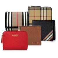 【BURBERRY 巴寶莉】經典格紋帆布/壓印LOGO牛皮拉鍊錢包短夾零錢包(顏色任選)
