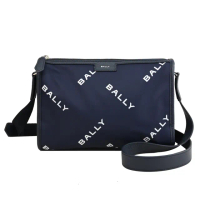 【BALLY】經典LOGO印花輕巧尼龍拉鍊方包郵差包斜背包(深藍)