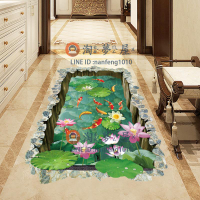 3d立體仿真魚塘地貼墻貼畫浴室衛生間瓷磚地面裝飾貼紙地板貼自粘【淘夢屋】