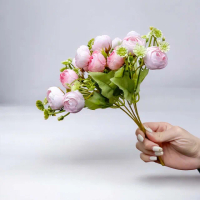 【Floral M】法式花園粉色圓葉小玫瑰花束仿真花花材 （1入組）(人造花/塑膠花/假花/裝飾花)