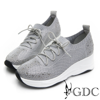 GDC-飛織時尚流線感綁帶運動厚底休閒鞋-灰色