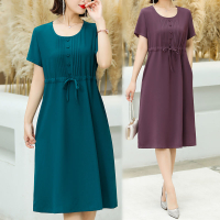 連身裙 中老年衣服連衣裙 夏季顯瘦胖mm裙子大碼寬松女媽媽裝潮【不二雜貨】