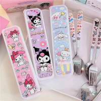 ชุดช้อนส้อมแบบพกพาลายการ์ตูน มีเคส ชุดอาหาร 3 ชิ้น สำหรับเด็ก ของขวัญเด็ก Sanrio
