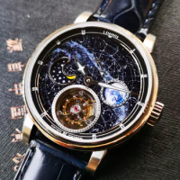 Top Luxury Starry Sky Automatic Tourbillon Mechanical Watches Waterproof Moon Phase Super Luminous Men's Wristwatches Sapphire