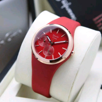 jam tangan wanita ALEXANDRE CHRISTIE 2663 Tali Rubber Red Date aktif Original