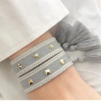 Studded Woven Bracelet for Men Women Adjustable Braided Friendship Bracelets for Christmas Jewelry Gift to Friends