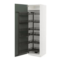METOD 高櫃附拉出式食品櫃, 白色/bodarp 灰綠色, 60x60x200 公分