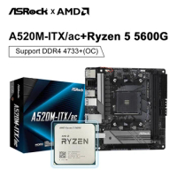 New AMD kit Ryzen 5 5600G R5 5600G CPU + ASROCK A520M-ITX/ac ITX Mainboard With Wifi 64GB DDR4 AM4 Motherboards Kit placa mãe