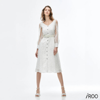 預購 iROO 鑲蕾絲織帶長版洋裝
