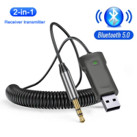 2-IN-1 Bluetooth Audio Adapter Wireless Bluetooth 5.0 Receiver Transmit USB Dongle 3.5mm AUX Jack Handsfree for Car Speaker