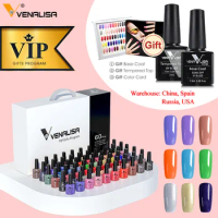 VENALISA VIP Kits 7.5ML Nail Gel Polish Soak Off UV LED Nail Gel Color Palette Gel Varnish Base Diamond Top Coat 62pcs/lot Gel