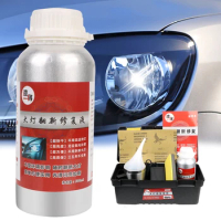 Car Headlight Renovation 600ml Liquid Refurbishmen 6pcs Sanding Paper Car Maintenance Lamp Restoration Agent