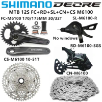 SHIMANO DEORE SL RD M6100 MTB 12S Bicycle Transmission with FC-M6100 170/175mm 30/32T BB52 and 12V CS-10-51T Flywheel Kit