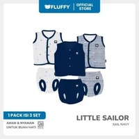 FLUFFY - Setelan Baju Bayi Kutung Celana Pop Series Little Sailor Navy - Isi 3 Pasang - Lembut & Sta