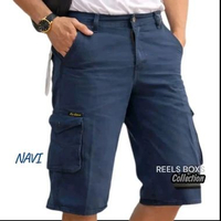 celana cargo pendek kain canvas semi jeans premium 35 biru/navi