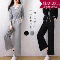 【艾美時尚】中大尺碼女裝 套裝 兩件式休閒運動風顯瘦褲裝。M-2XL(2色.現貨+預購)