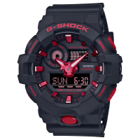 【CASIO 卡西歐】G-SHOCK火焰紅配色雙顯錶(GA-700BNR-1A)
