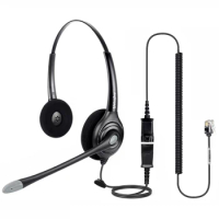 Binaural Headset with noise canceling microphone including Quick Disconnect RJ9 Cord for office phones,such as Nortel etc