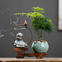 綠植文竹盆栽倒流香禪意室內花卉小型桌面辦公室中國風茶桌盆景