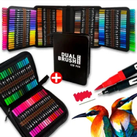 120 Colors Pen Set Kid Brush Marker Pen Drawing Dual Tips Colouring Pens Watercolor Marker Fineliner Felt Tip Lettering Pen