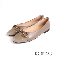 KOKKO小香風拼接時髦金屬飾扣包鞋駝灰色