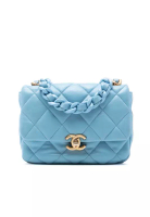 Chanel 二手香奈兒迷你菱格紋羊皮漆皮鏈條翻蓋包