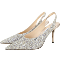 JIMMY CHOO IVY 85 展示品 香檳金亮片露跟尖頭高跟鞋(兩腳鞋底汙痕)