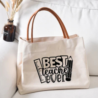 Best Teacher Ever Print Tote Bag Teacher Gifts Women Lady Casual Canvas Beach Bag Shopping Bag Travel Bag Teaching Book Bag