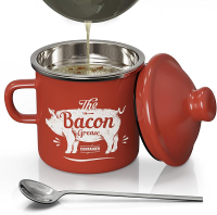 PGYARD  Bacon Grease Container With Strainer - 15OZ Enamel Grease Saver Farmhouse Bacon Grease Keepe