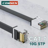 COMNEN 1pcs 0.1-1.5m Cat 7 RJ45 Short Cord Flat Ethernet Patch Cable Cord Lan STP RJ45 LAN Cable For Laptops PS 4 Router RJ 45