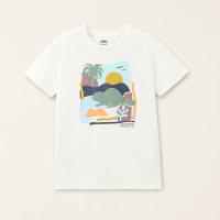 Roots女裝-海洋生活家 抽象海狸有機竹節棉短袖T恤(白色)-XS