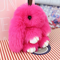 Cute Pluff Bunny Keychain Women Fur Pom Pom Angel Rabbit Key Ring Hare Plush Dolls Toy Girls Bag Car Key Pendant Kids Xmas Gift