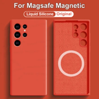 Original For Magsafe Magnetic Case For Samsung Galaxy S24 S23 S22 Ultra S21 Wireless Charging Cases Liquid silicone Bumber Cover