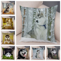 Cute Pet Animal Printed Cushion Cover for Sofa Home Super Soft Plush Decor Siberian Husky Dog Pillow Case 45*45cm Covers