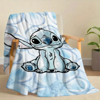 1pc IP Stitch Simple Line Art Blue Flower Flannel Blanket - Suitable for Sofa, Office, Bed, Camping 
