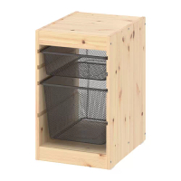 TROFAST 收納組合附收納盒, 染白松木/深灰色, 32x44x53 公分
