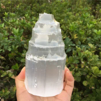 1.2-1.6kg Natural Crystal Selenite Tower Lamp Reiki Healing Gypsum Mineral Specimen Home Decor