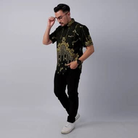 DGM Kemeja Batik Pria Pendek Lapis Furing Premium Batik Puring | Batik Modern Motif Matahari Hitam 2