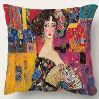 ปลอกหมอนขนสั้นสองด้าน 1 ชิ้น 2D แบบแบน ลาย Gustav Klimt ศิลปะที่มีชีวิตชีวา สไตล์ดั้งเดิม เหมาะสำหรั