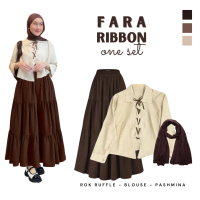 Setelan Outfit Korean Style (Blouse Pita, Rok Ruffle Coklat, Pashmina)  One Set Hijab Style OOTD Rem