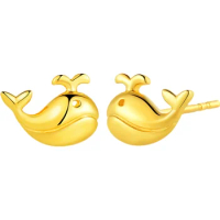 Pure 999 Gold 24K Yellow Gold Earrings 3D Gold Dolphin Stud Earrings