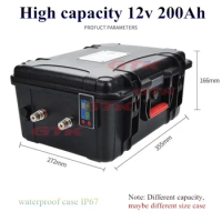 Waterproof li-ion 12V 200AH Lithium battery high capacity for camper lights ups inverter outboard Power Supply + 10A Charger USB