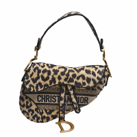 DIOR 迪奧 經典SADDLE系列豹紋緹花帆布馬鞍包(迷你-米色)