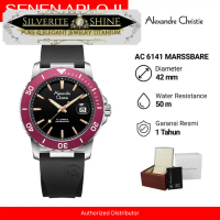 Jam Tangan Pria Alexandre Christie AC 6141 Automatic Karet Original - Black Silver Red
