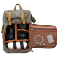 CAREELL C280 Waterproof Batik Canvas &amp; Leather Retro Camera Backpack Casual Traval Bags for Canon Nikon Sony Tripod DSLR