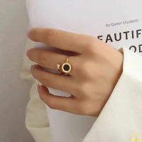 C40  Cincin Couple Pria Wanita Adjustable Hitam Simple Emas Perhiasan