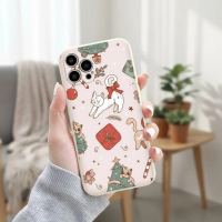 ốp lưng iphone cạnh vuông mèo Giáng Sinh hồng pastel ip 12 pro max 8 plus 16 pro max xsmax e6952