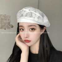 韓國chic蕾絲貝雷帽子女日系春夏時尚透氣百搭街頭蓓蕾氣質畫家帽