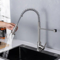 Modern Style SUS 304 Stainless Steel Kitchen Faucet Brushed Nickel Sink Tap Single Handle Tap Mixer Universal rotation